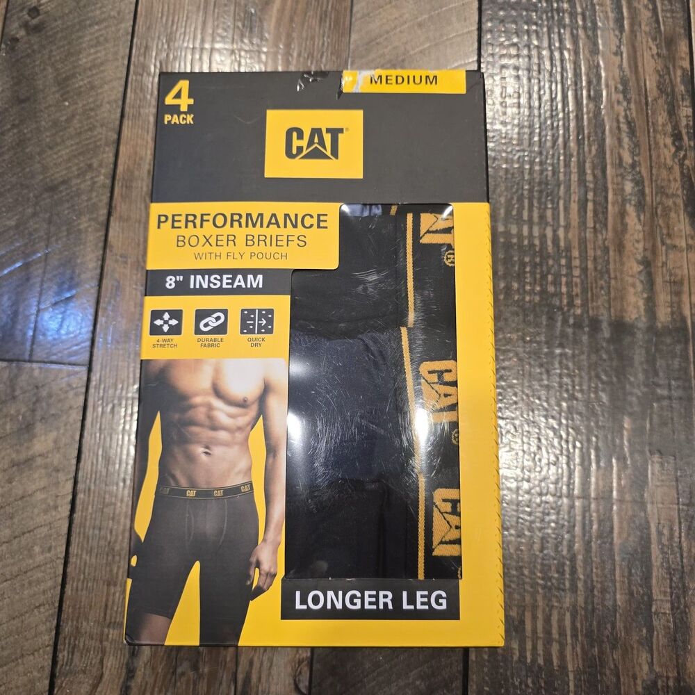 Caterpillar CAT Men's Stretch Performance Boxer Briefs 4 pack Fly Pouch 8" New